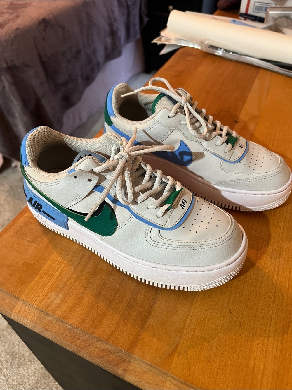 Nike Women's Air Force 1 Shadow-Sail/Signal Blue/Green Noise